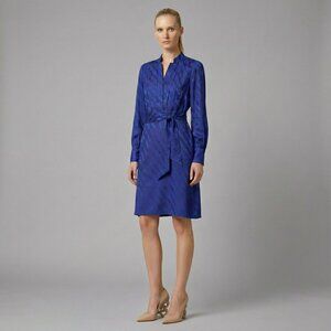 100% Silk Banana Republic Ink Blue Purple Dress with Tie Belt Size M